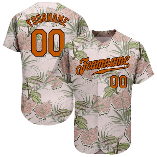 Custom Light Pink Texas Orange-Brown 3D Pattern Design Tropical Hawaii Plants Authentic Baseball Jersey - Main View