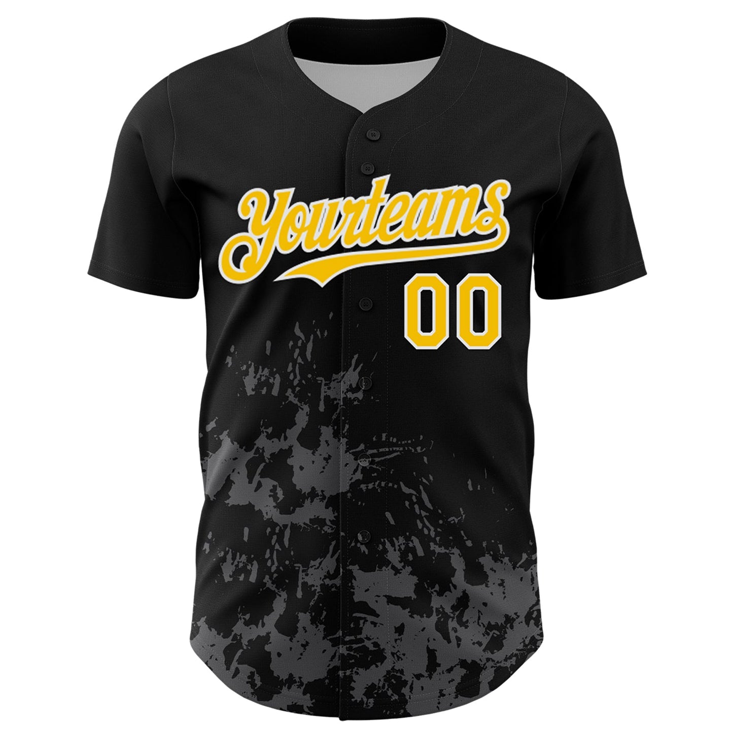 Custom Black Yellow White-Gray Splatter Authentic Baseball Jersey view 2