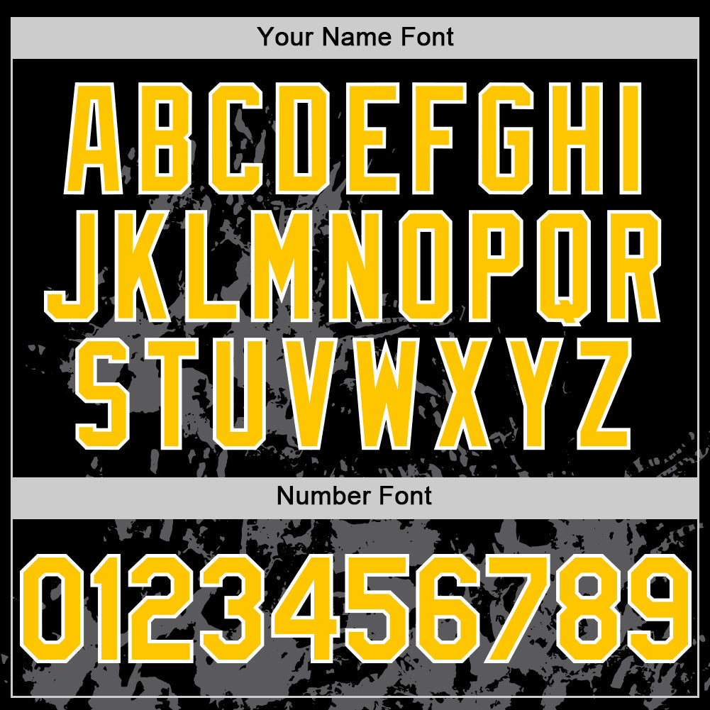 Custom Black Yellow White-Gray Splatter Authentic Baseball Jersey view 5