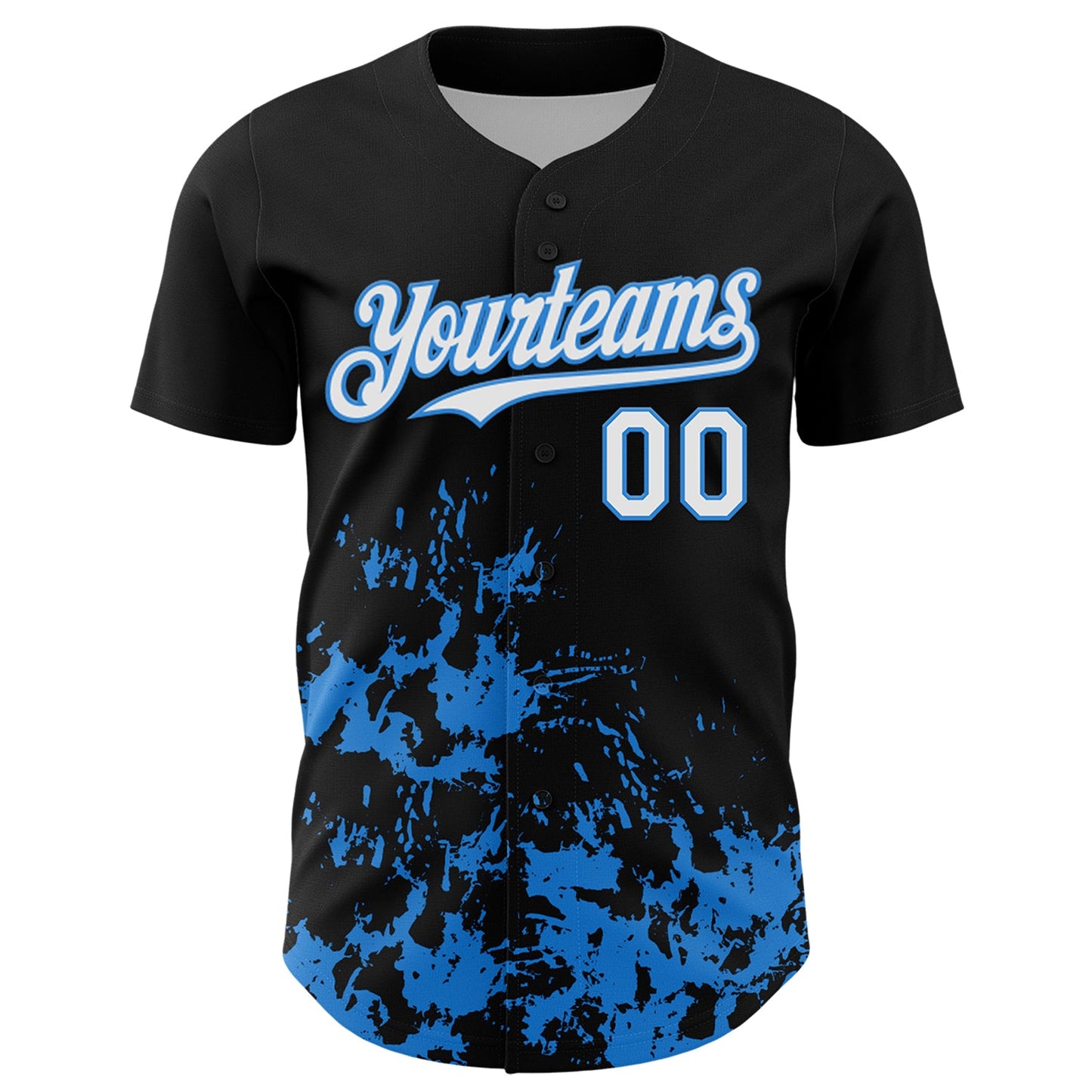 Custom Black White-Powder Blue Splatter Authentic Baseball Jersey view 2