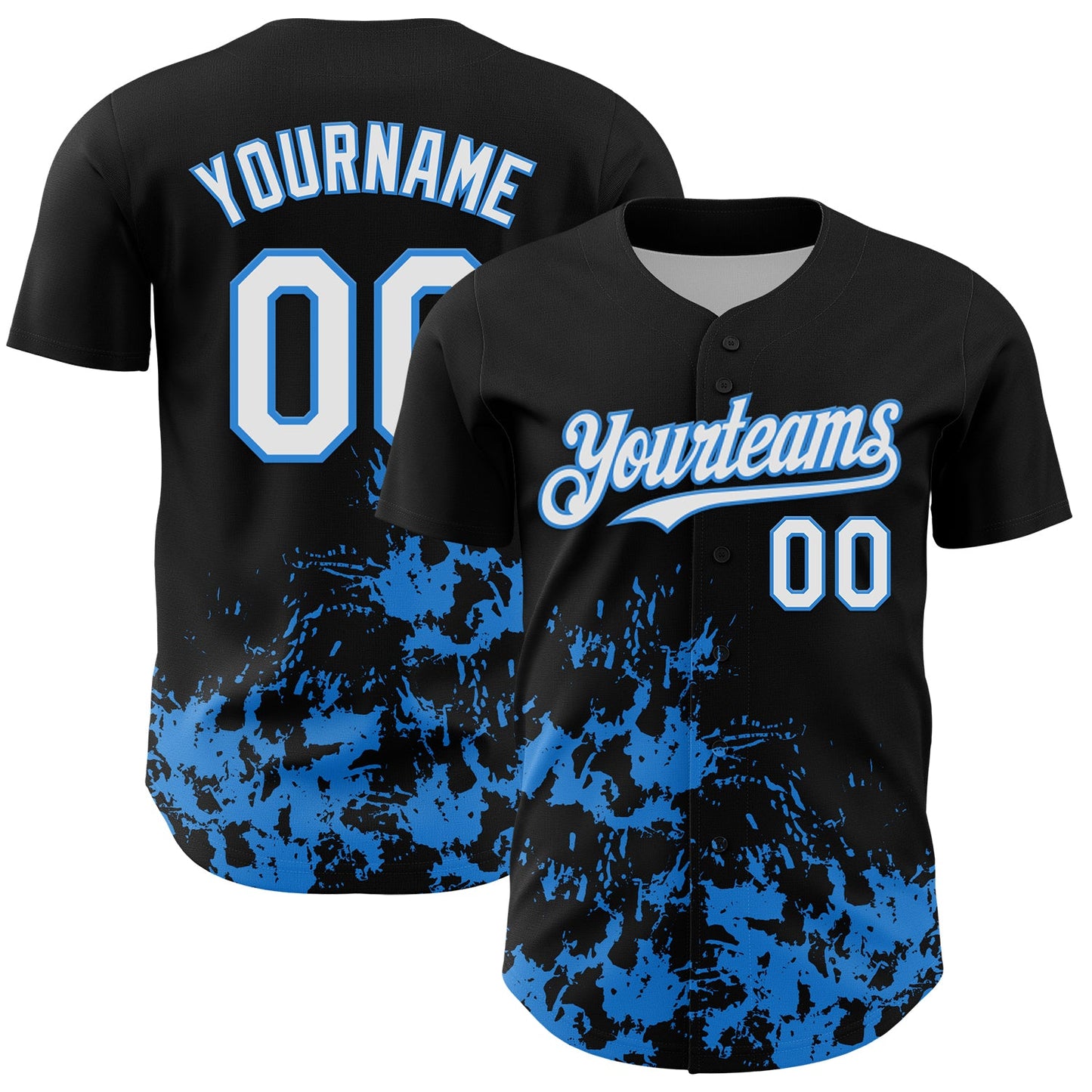 Custom Black White-Powder Blue Splatter Authentic Baseball Jersey - Main View