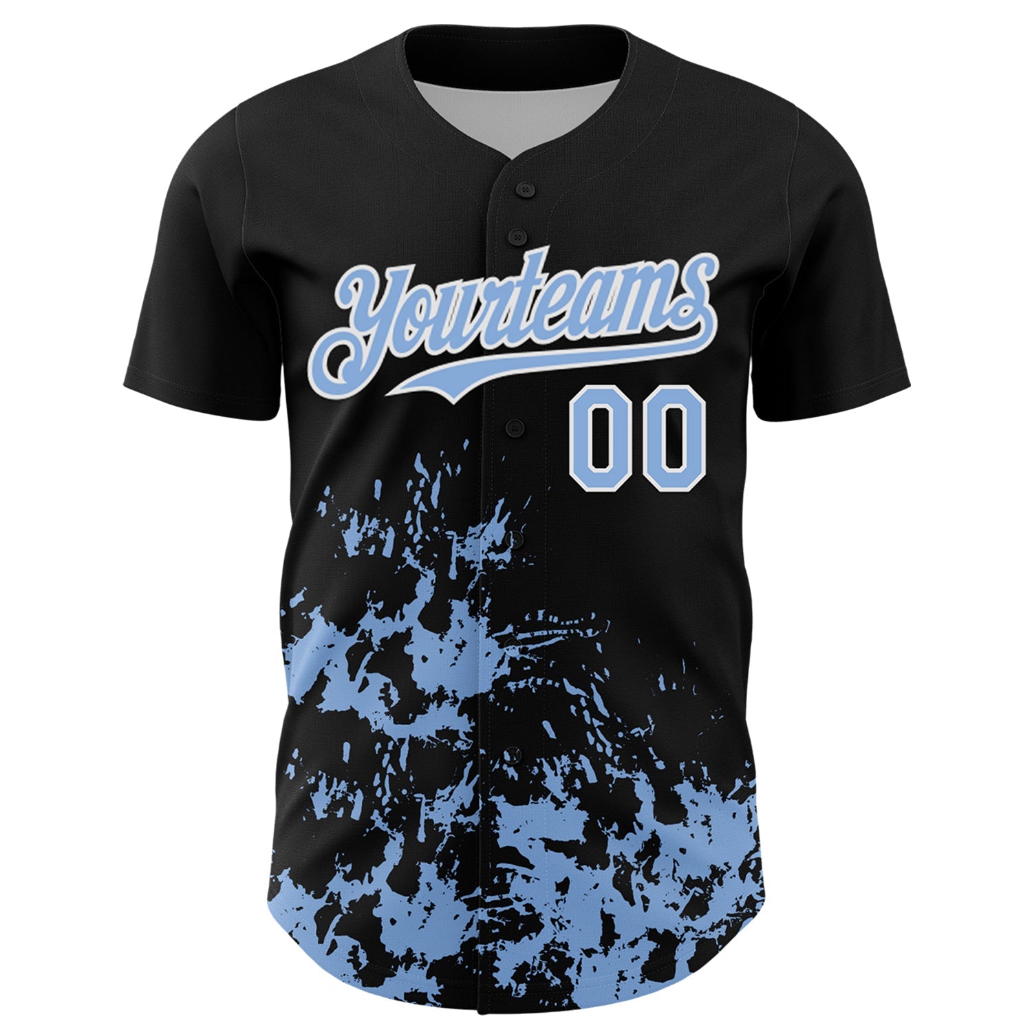 Custom Black Light Blue-White Splatter Authentic Baseball Jersey view 2