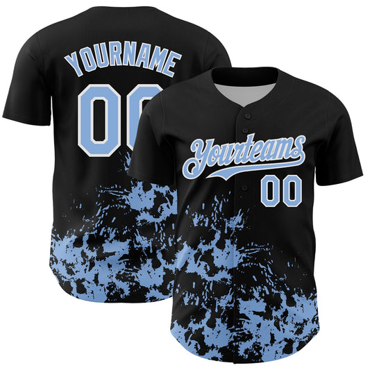 Custom Black Light Blue-White Splatter Authentic Baseball Jersey - Main View