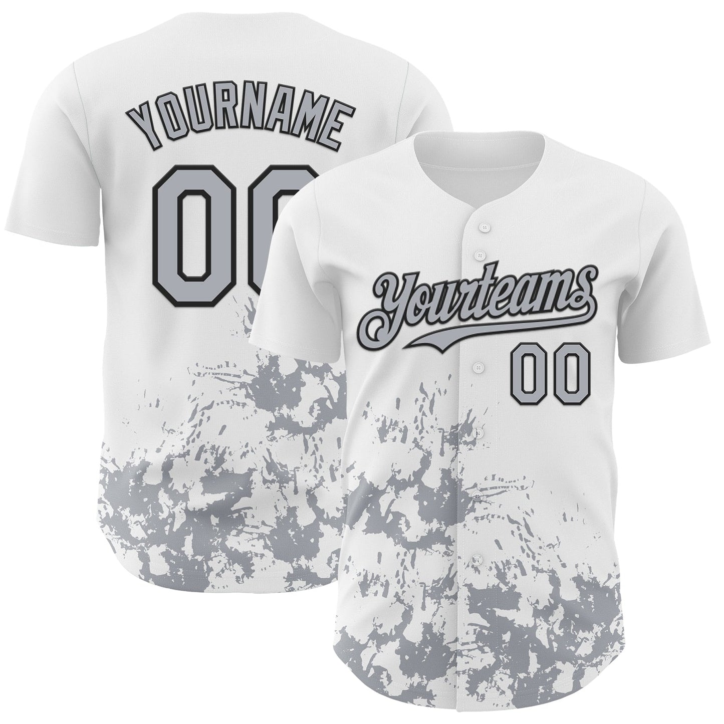Custom White Gray-Black Splatter Authentic Baseball Jersey - Main View