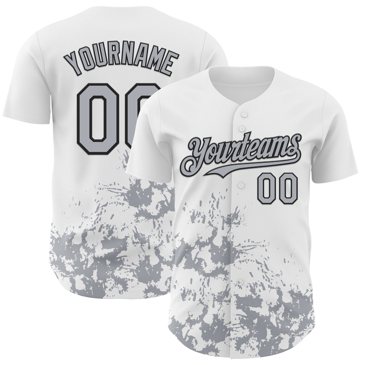 Custom White Gray-Black Splatter Authentic Baseball Jersey - Main View