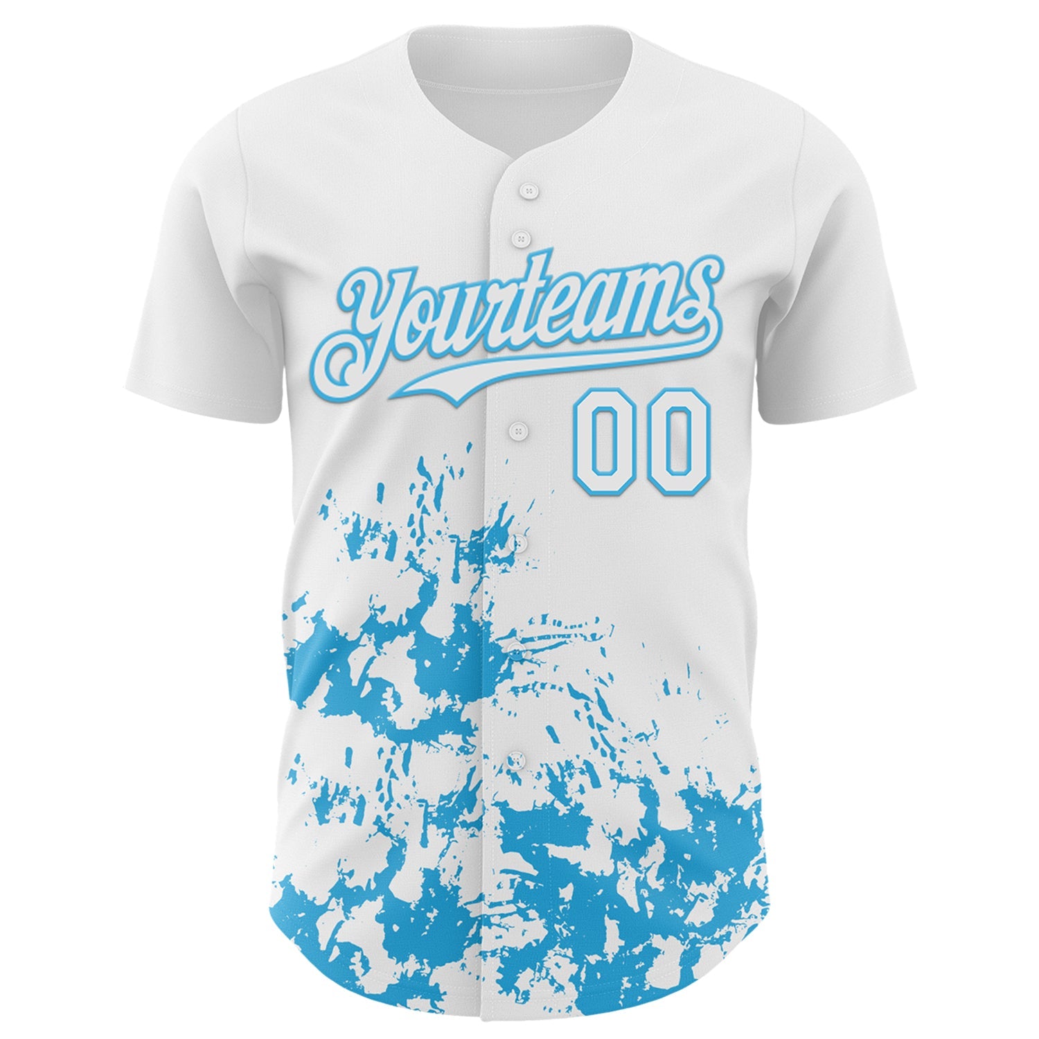 Custom White Sky Blue Splatter Authentic Baseball Jersey view 2