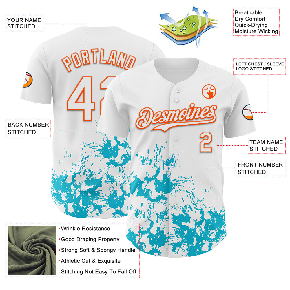 Custom White Orange-Lakes Blue Splatter Authentic Baseball Jersey view 3