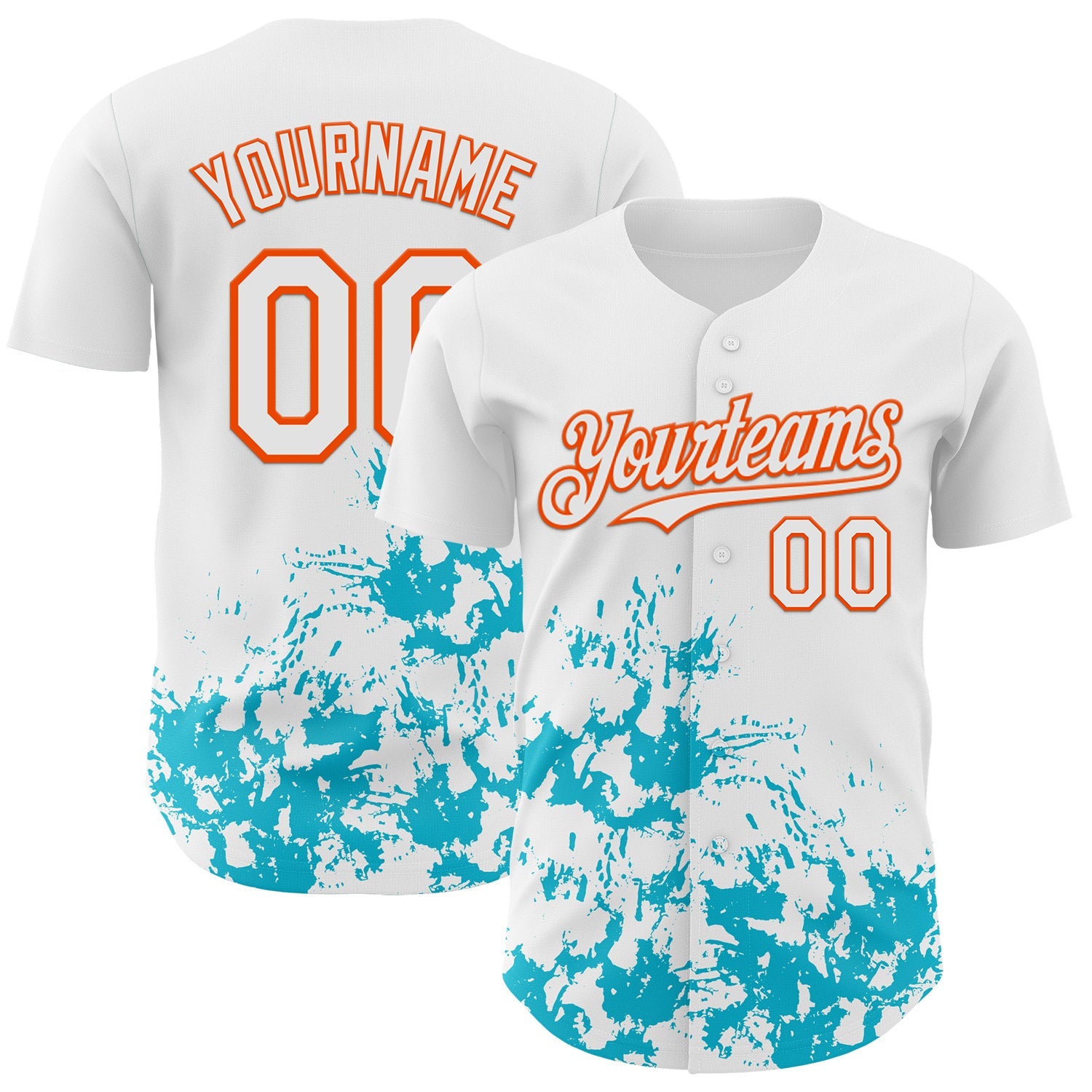 Custom White Orange-Lakes Blue Splatter Authentic Baseball Jersey - Main View