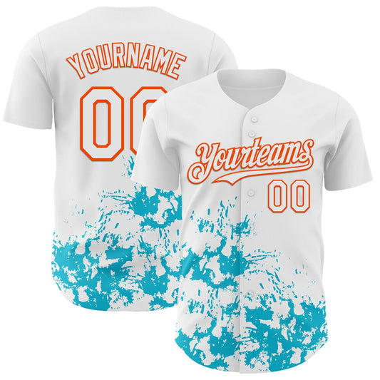 Custom White Orange-Lakes Blue Splatter Authentic Baseball Jersey - Main View