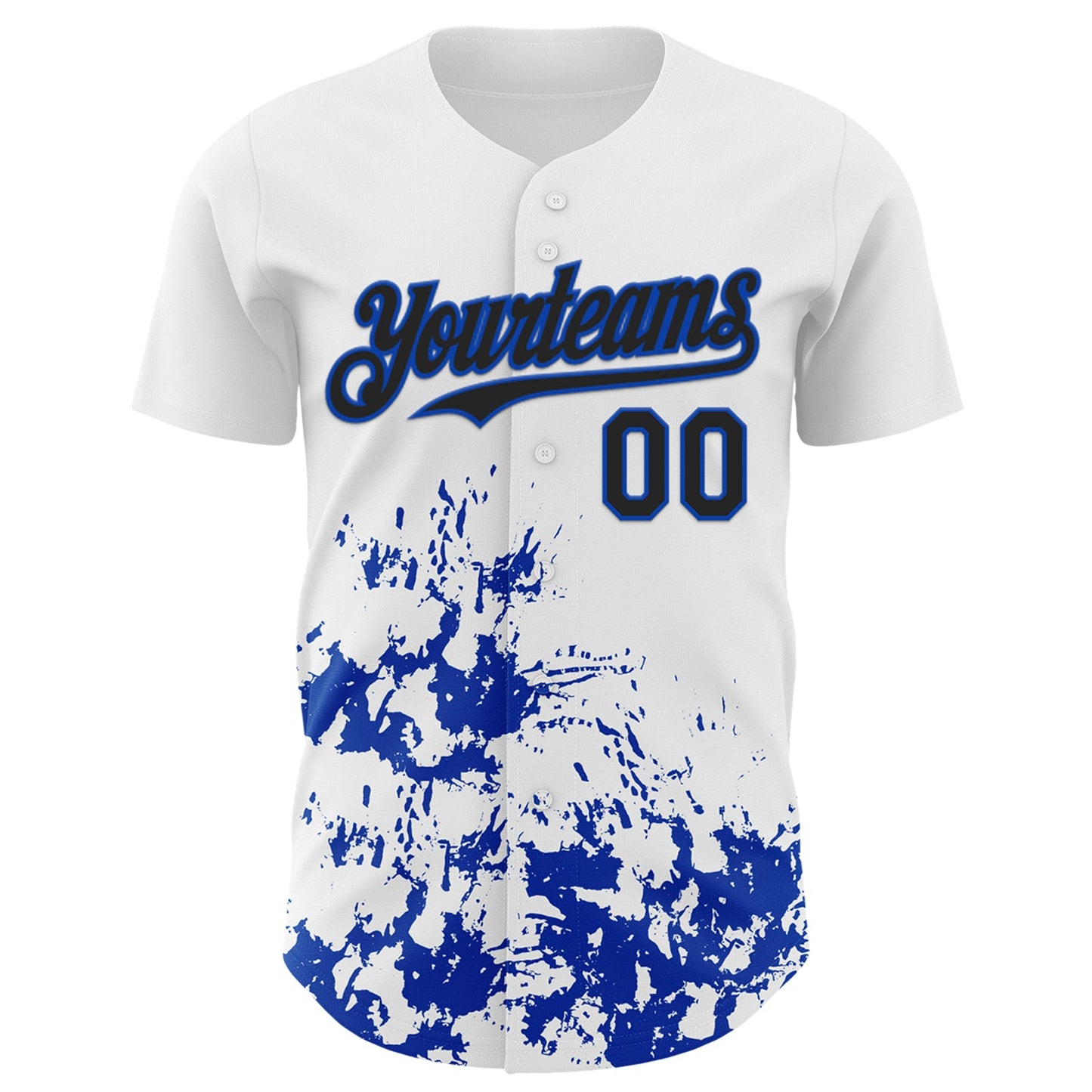 Custom White Black-Thunder Blue Splatter Authentic Baseball Jersey view 2