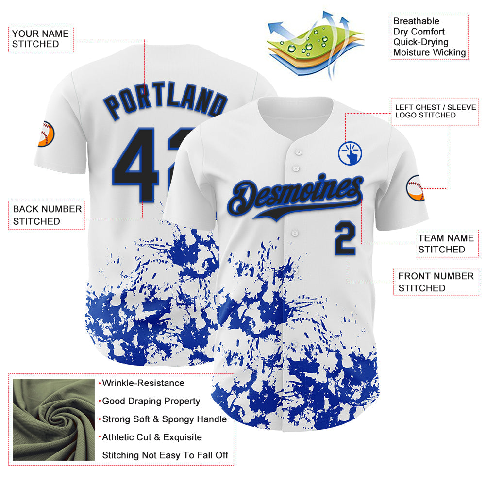 Custom White Black-Thunder Blue Splatter Authentic Baseball Jersey view 3