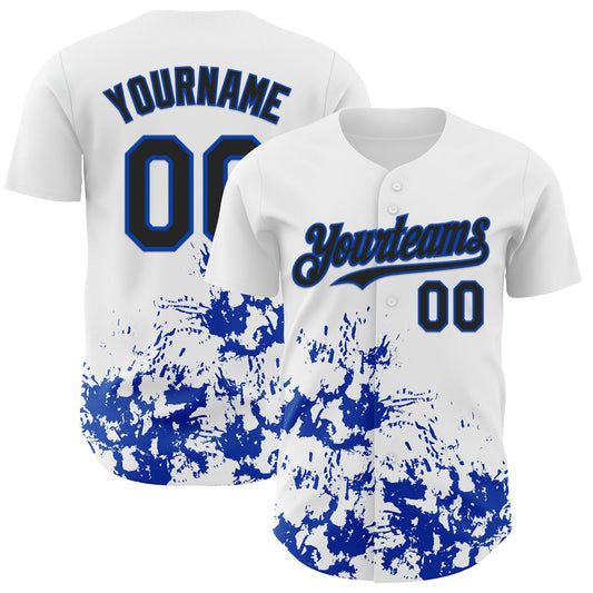 Custom White Black-Thunder Blue Splatter Authentic Baseball Jersey - Main View