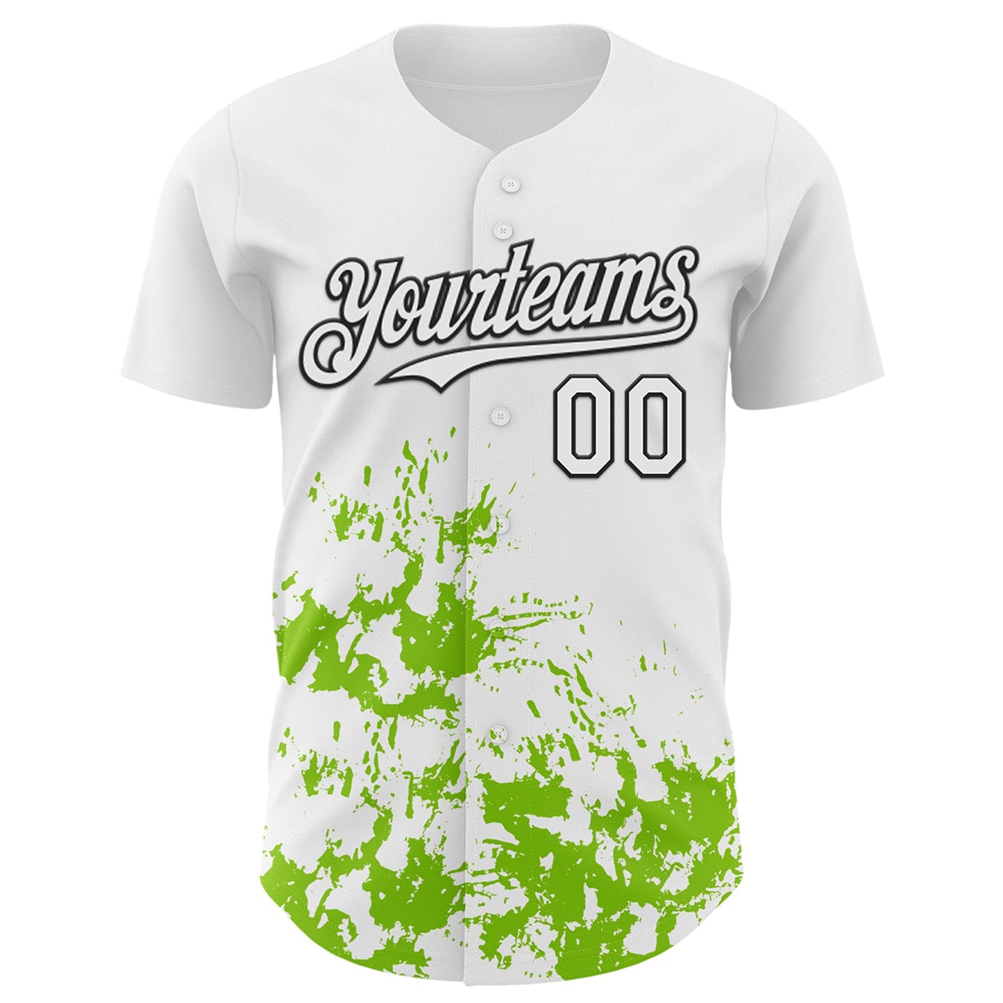Custom White Black-Neon Green Splatter Authentic Baseball Jersey view 2