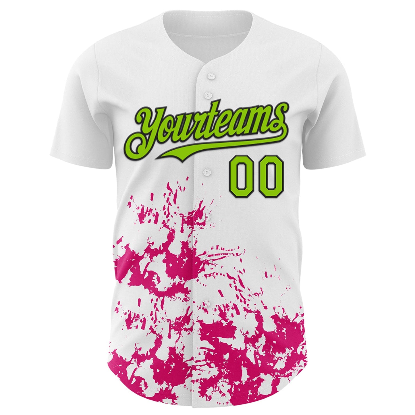 Custom White Neon Green Black-Pink Splatter Authentic Baseball Jersey view 2