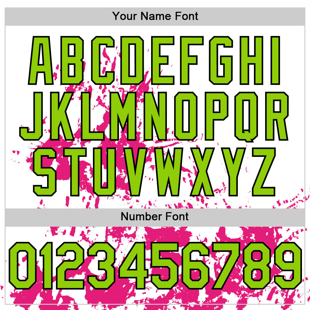 Custom White Neon Green Black-Pink Splatter Authentic Baseball Jersey view 5