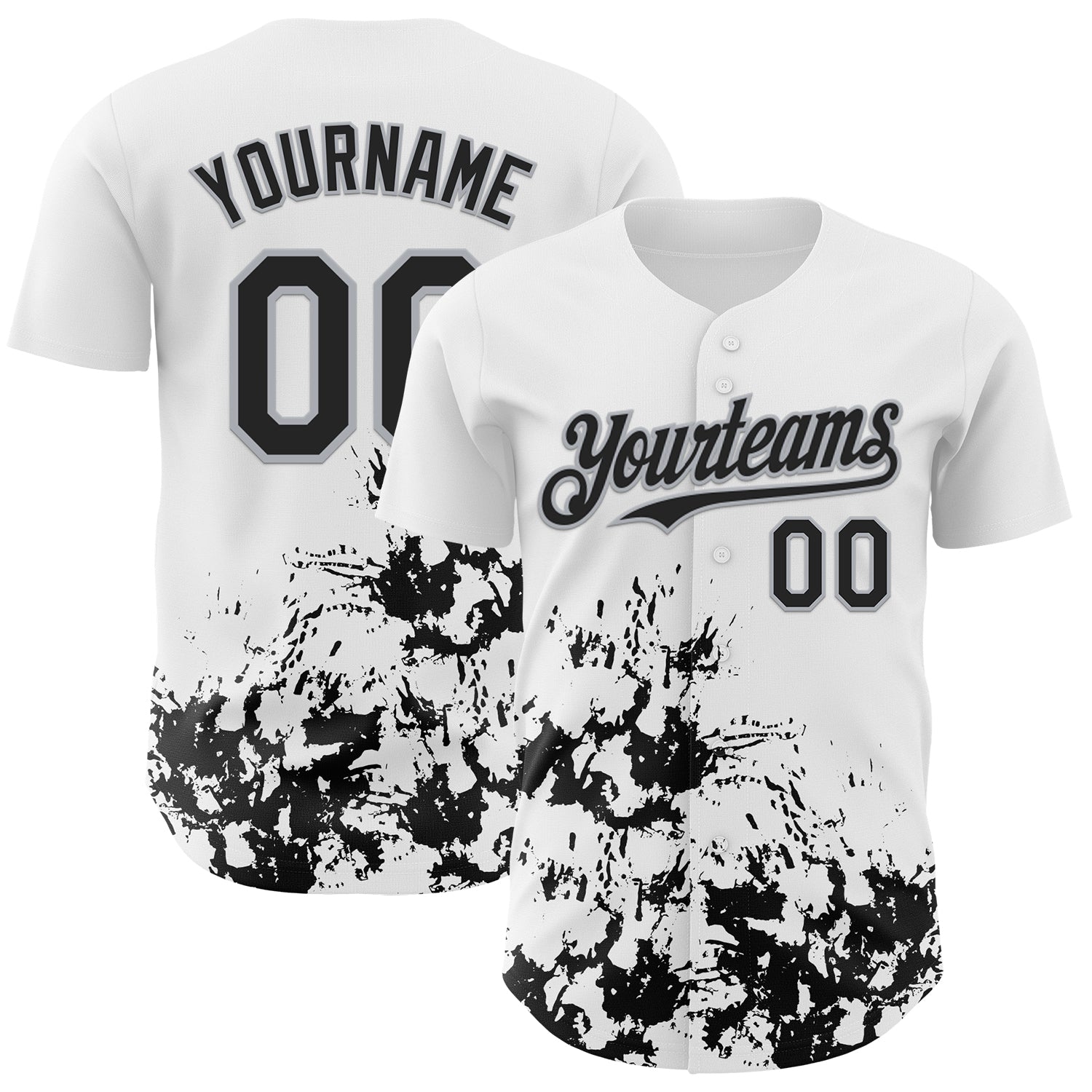 Custom White Black-Gray Splatter Authentic Baseball Jersey - Main View
