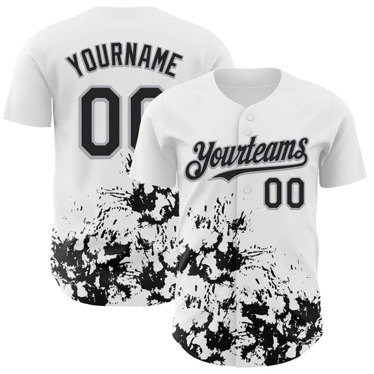 Custom White Black-Gray Splatter Authentic Baseball Jersey - Main View