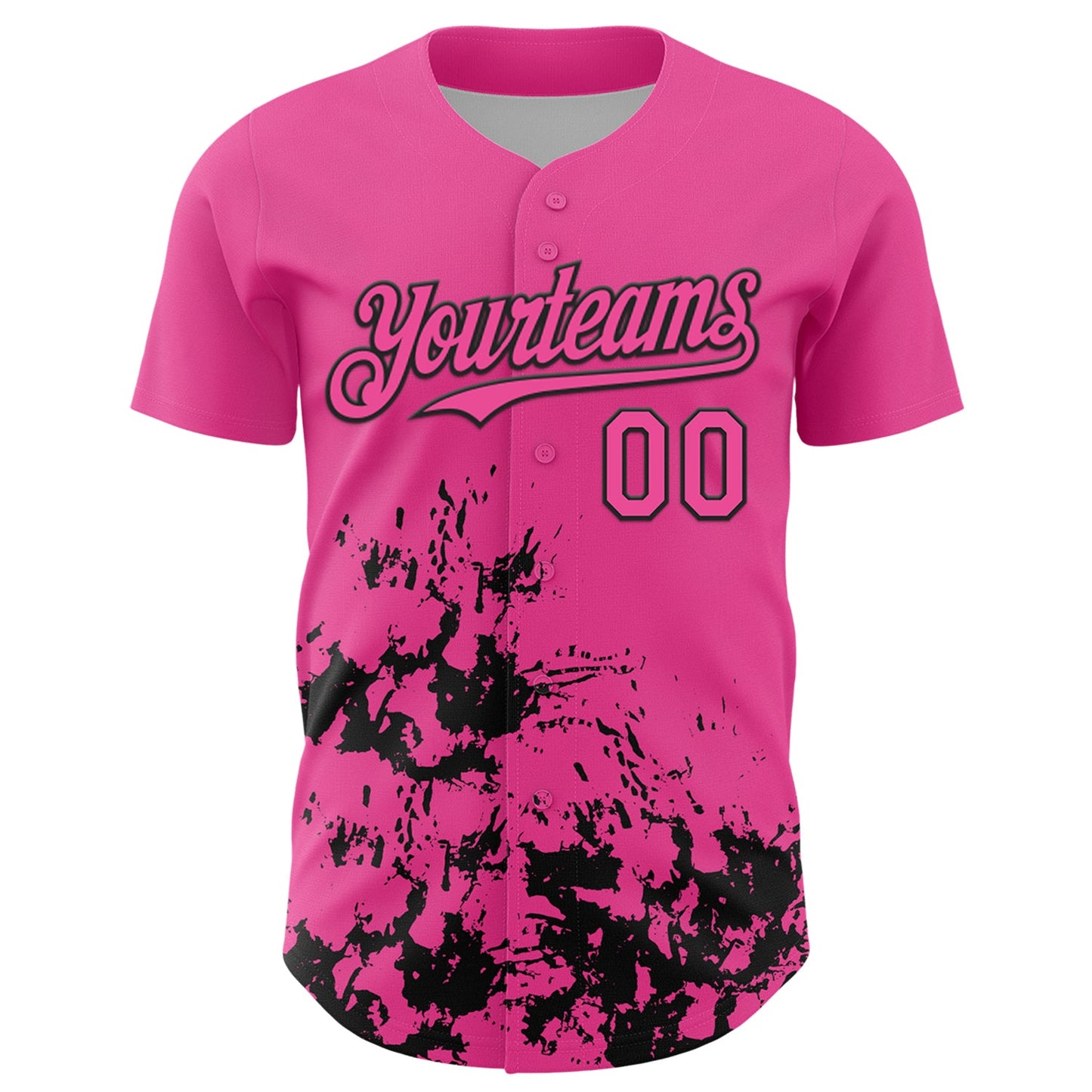 Custom Pink Black Splatter Authentic Baseball Jersey view 2