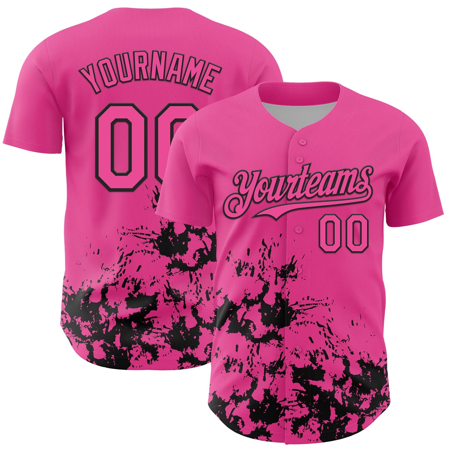Custom Pink Black Splatter Authentic Baseball Jersey - Main View