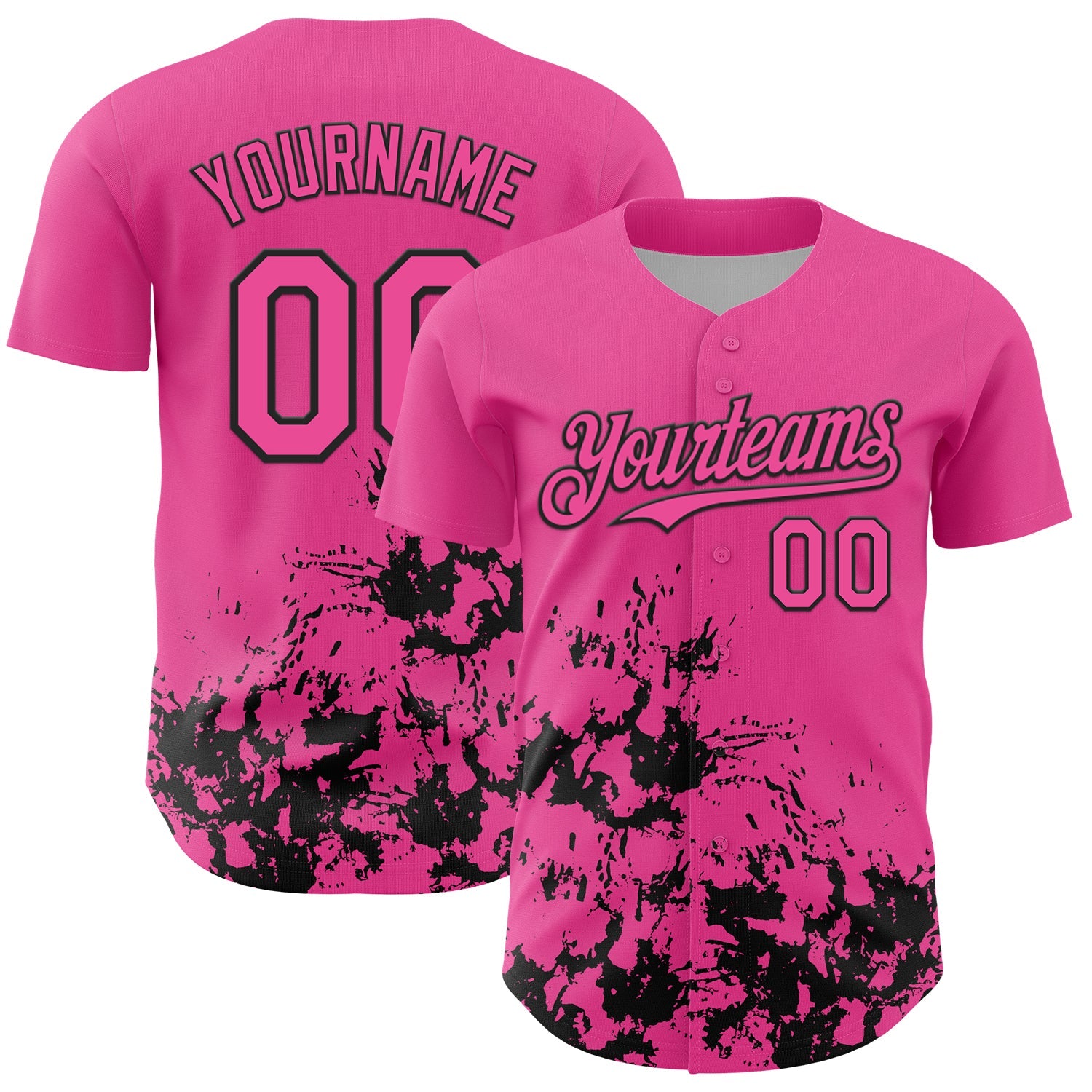Custom Pink Black Splatter Authentic Baseball Jersey - Main View