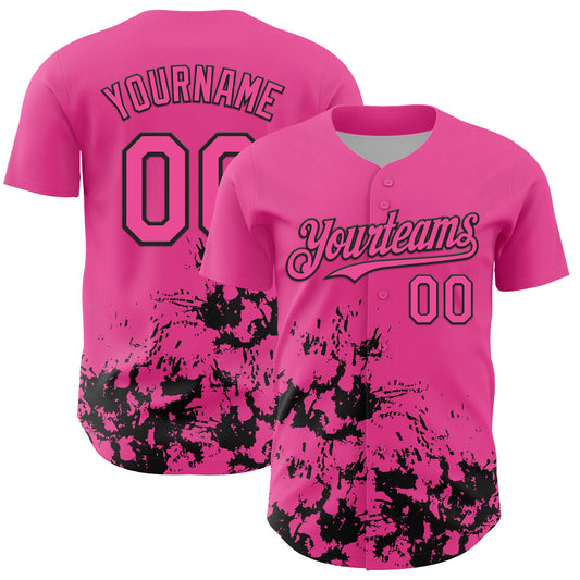 Custom Pink Black Splatter Authentic Baseball Jersey - Main View
