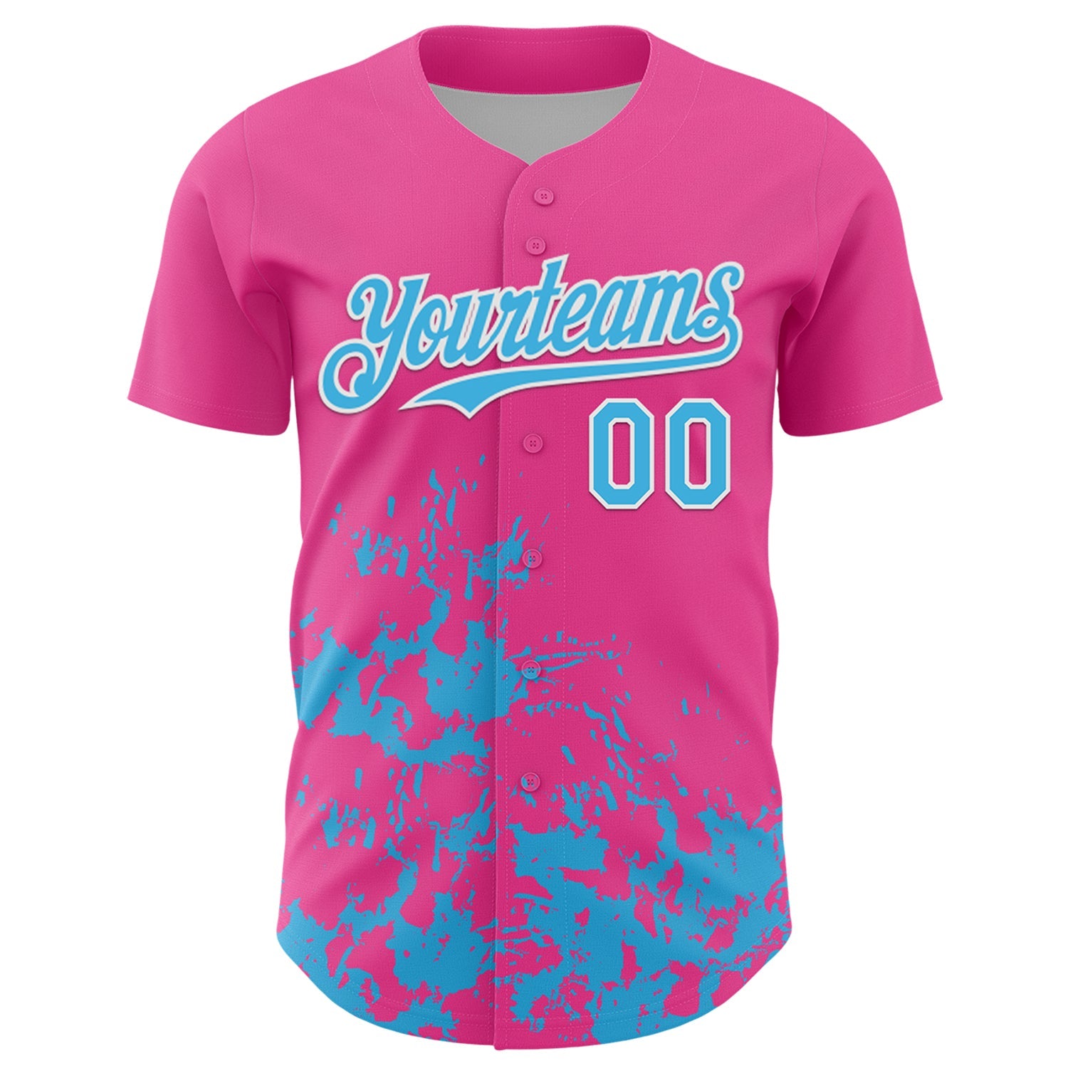 Custom Pink Sky Blue-White Splatter Authentic Baseball Jersey view 2