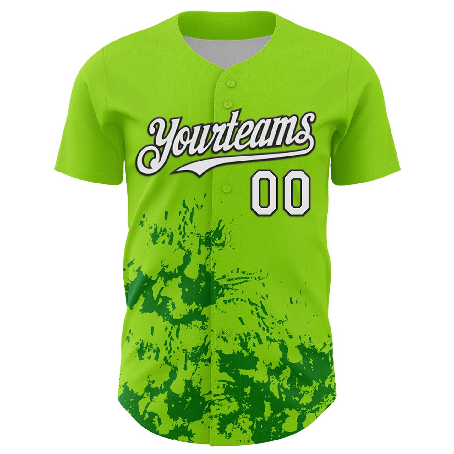Custom Neon Green White Black-Green Splatter Authentic Baseball Jersey view 2