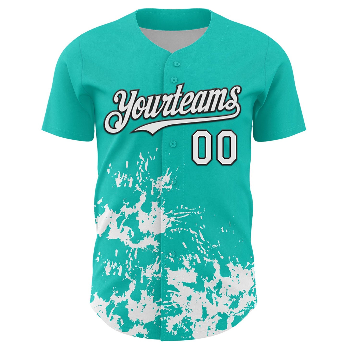 Custom Aqua White-Black Splatter Authentic Baseball Jersey view 2