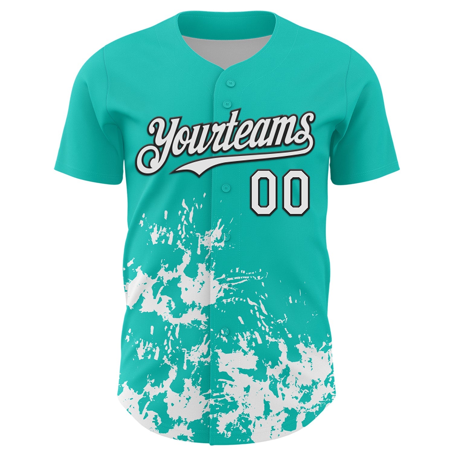 Custom Aqua White-Black Splatter Authentic Baseball Jersey view 2