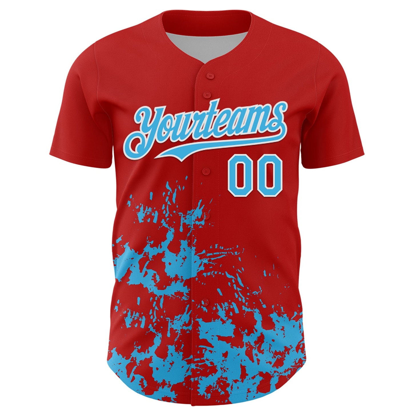 Custom Red Sky Blue-White Splatter Authentic Baseball Jersey view 2