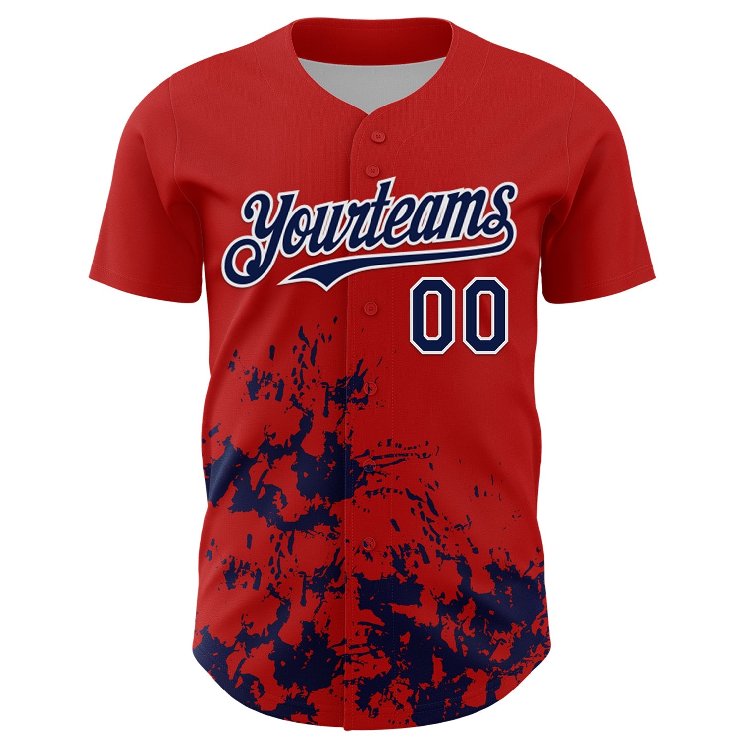 Custom Red Navy-White Splatter Authentic Baseball Jersey view 2