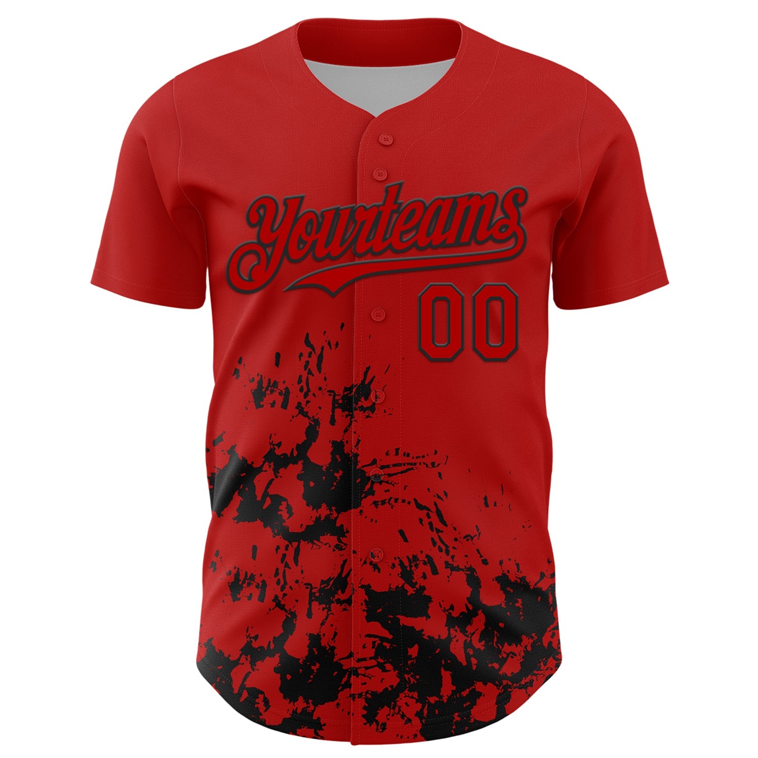 Custom Red Black Splatter Authentic Baseball Jersey view 2
