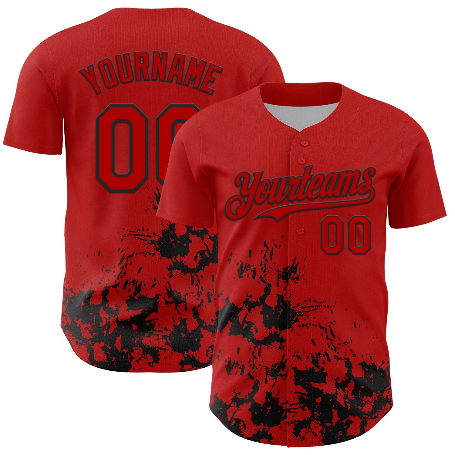 Custom Red Black Splatter Authentic Baseball Jersey - Main View