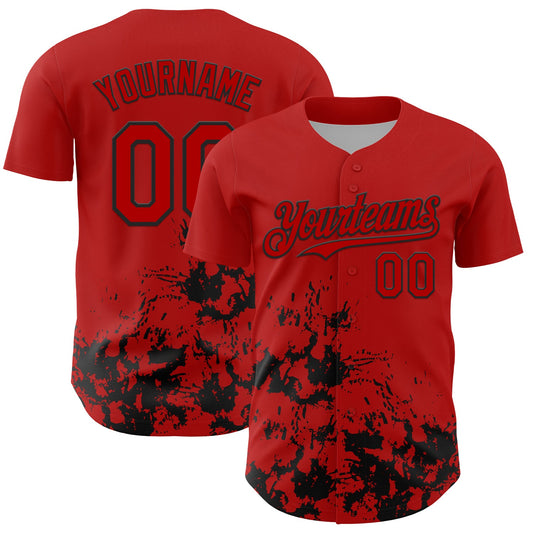 Custom Red Black Splatter Authentic Baseball Jersey - Main View