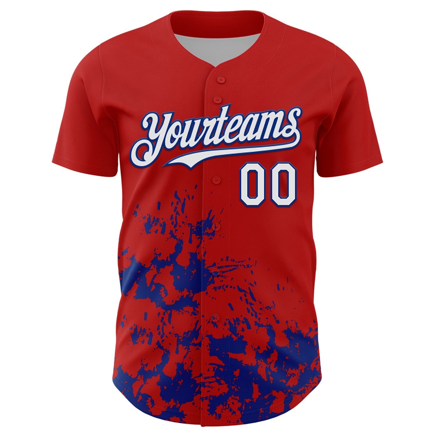 Custom Red White-Royal Splatter Authentic Baseball Jersey view 2