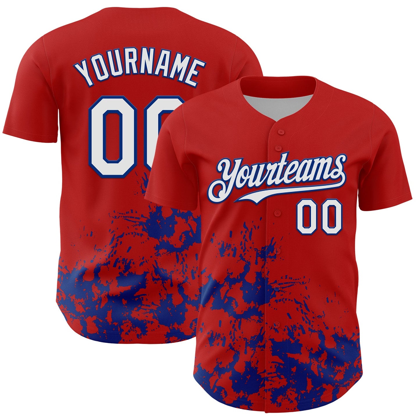 Custom Red White-Royal Splatter Authentic Baseball Jersey - Main View