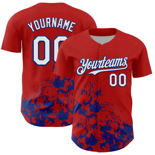 Custom Red White-Royal Splatter Authentic Baseball Jersey - Main View