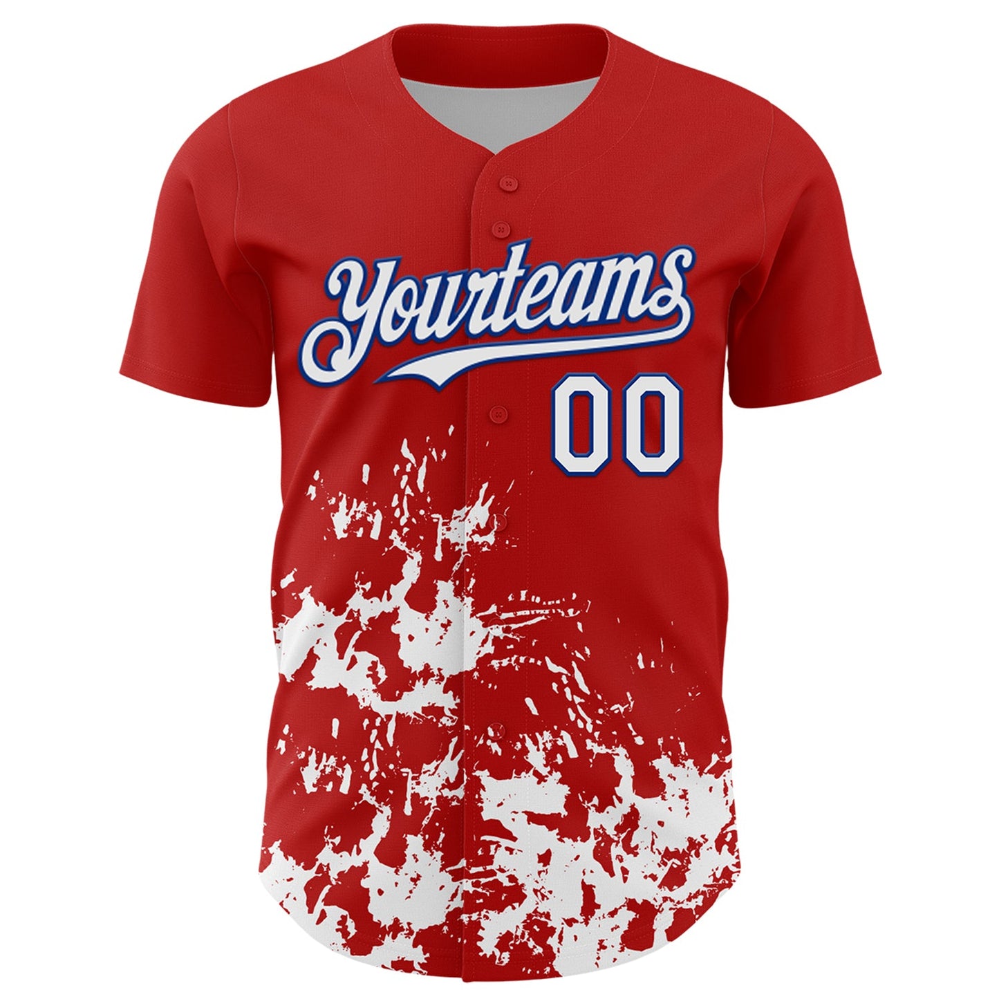 Custom Red White-Royal Splatter Authentic Baseball Jersey view 2