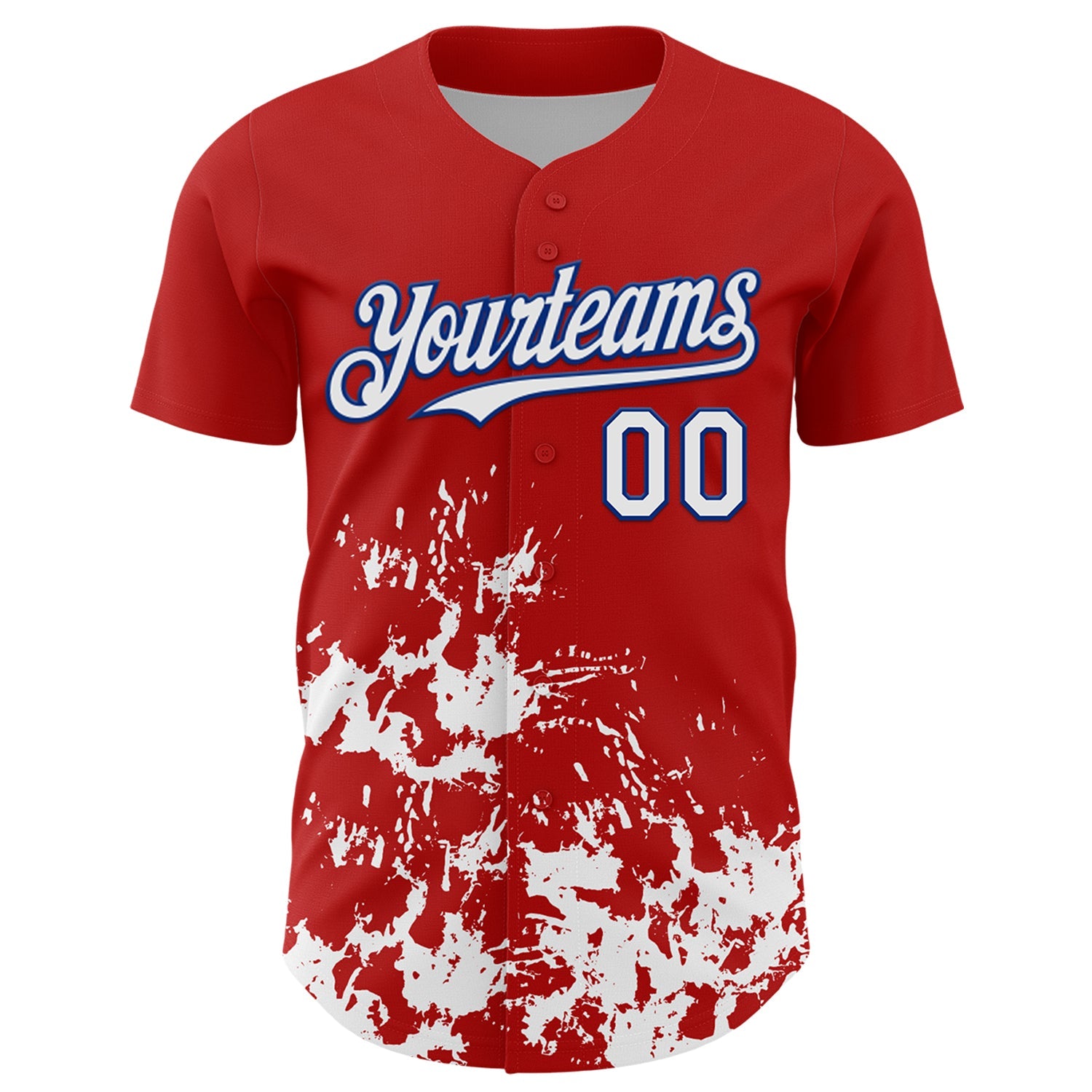 Custom Red White-Royal Splatter Authentic Baseball Jersey view 2
