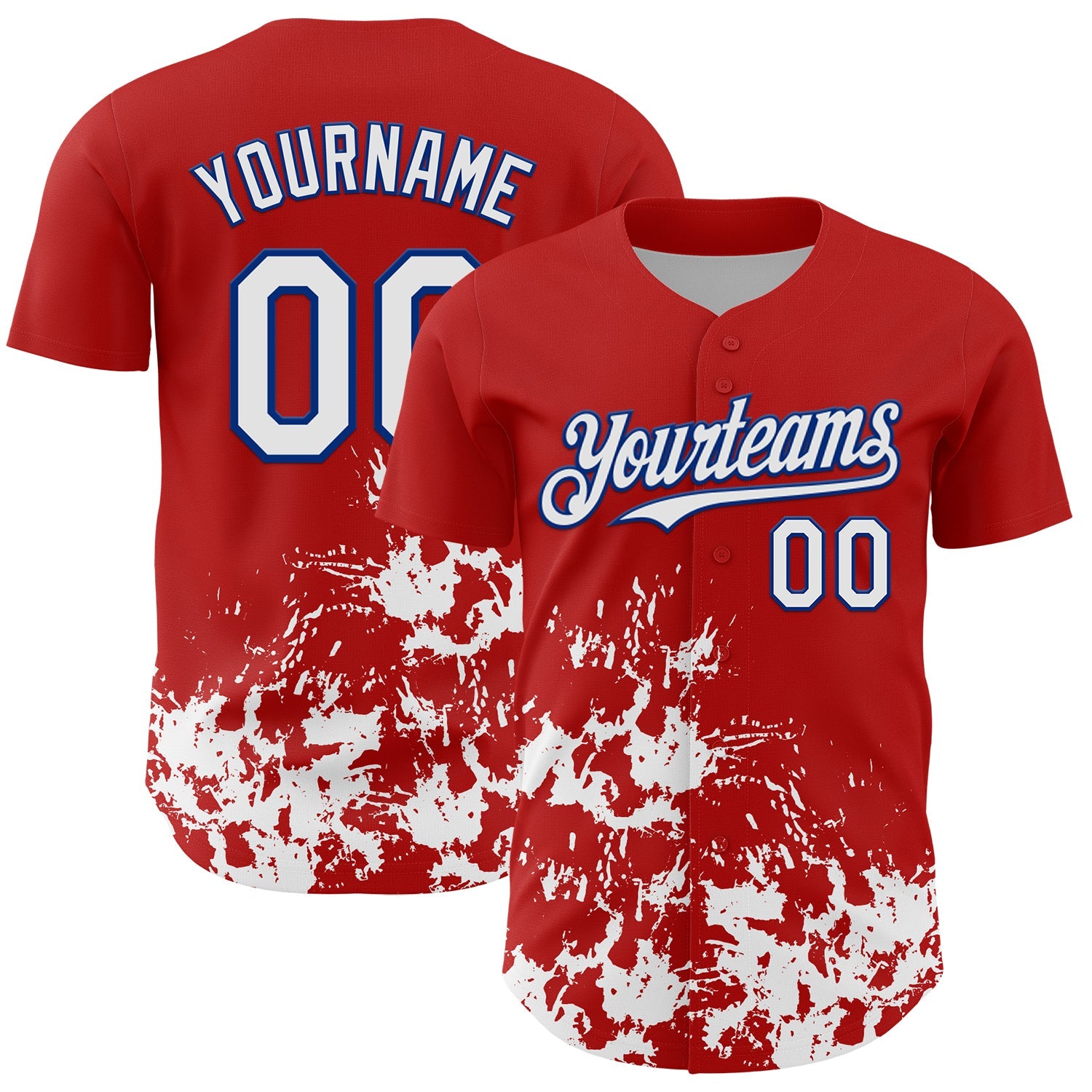 Custom Red White-Royal Splatter Authentic Baseball Jersey - Main View