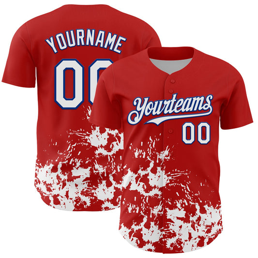 Custom Red White-Royal Splatter Authentic Baseball Jersey - Main View