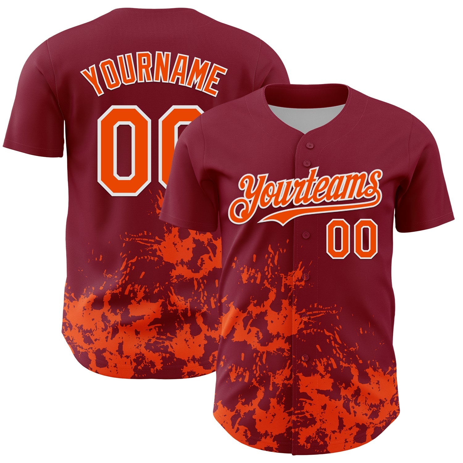 Custom Crimson Orange-White Splatter Authentic Baseball Jersey - Main View