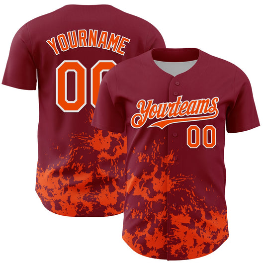 Custom Crimson Orange-White Splatter Authentic Baseball Jersey - Main View