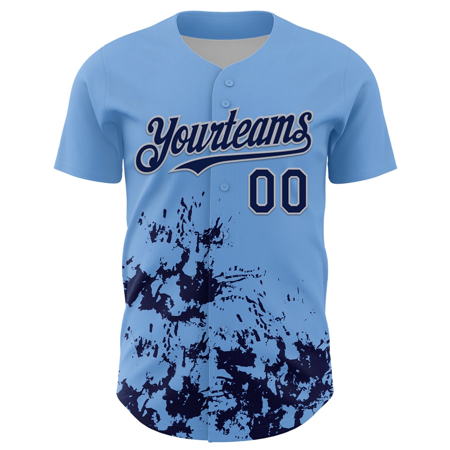 Custom Light Blue Navy-Gray Splatter Authentic Baseball Jersey view 2