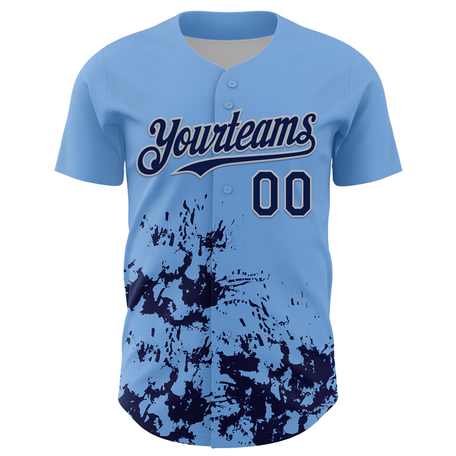 Custom Light Blue Navy-Gray Splatter Authentic Baseball Jersey view 2