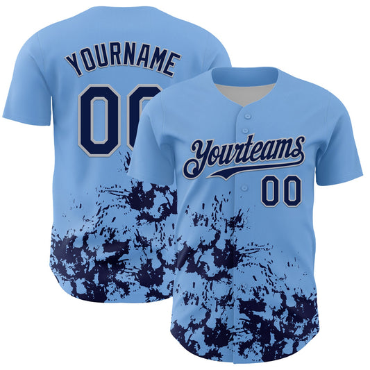Custom Light Blue Navy-Gray Splatter Authentic Baseball Jersey - Main View