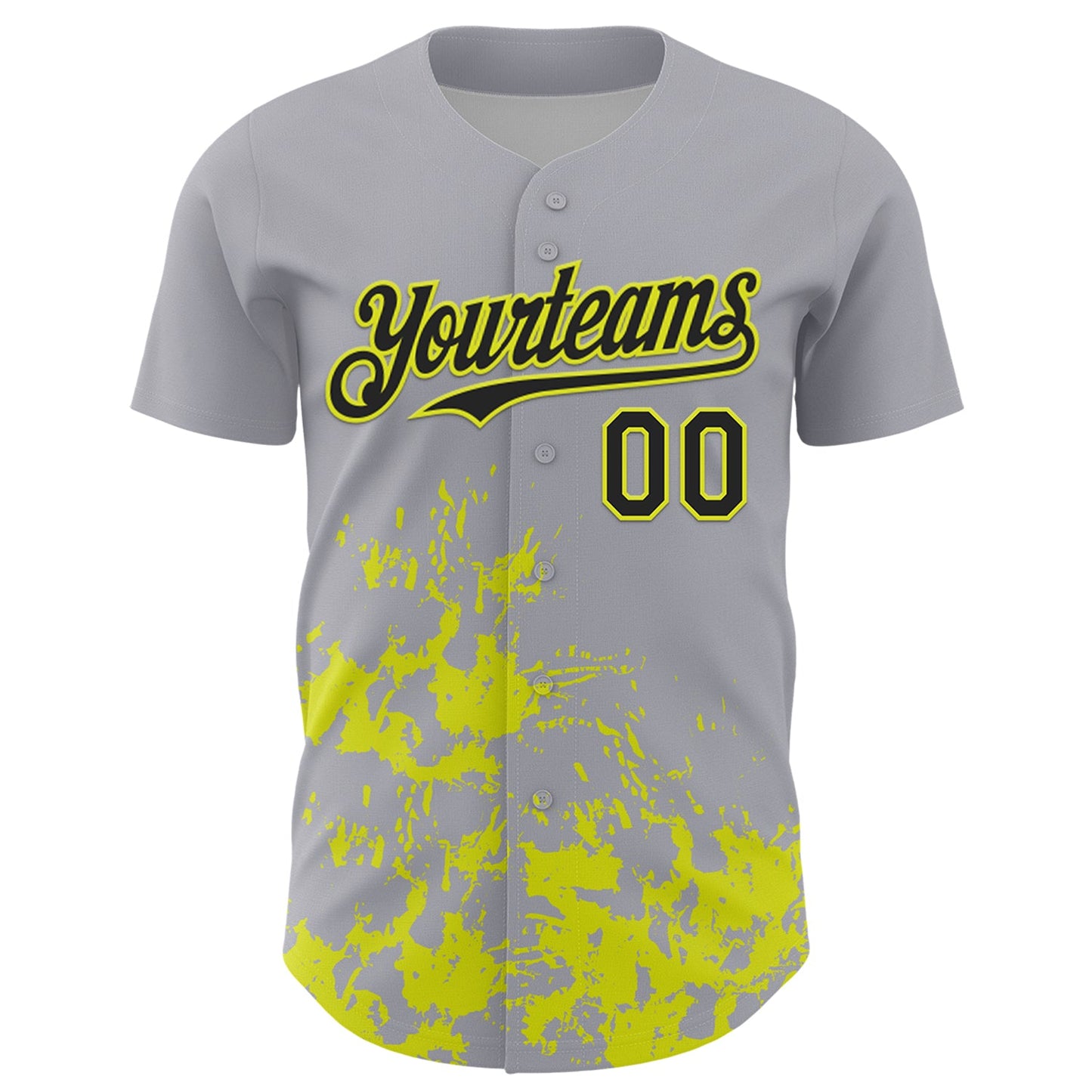 Custom Gray Black-Neon Yellow Splatter Authentic Baseball Jersey view 2