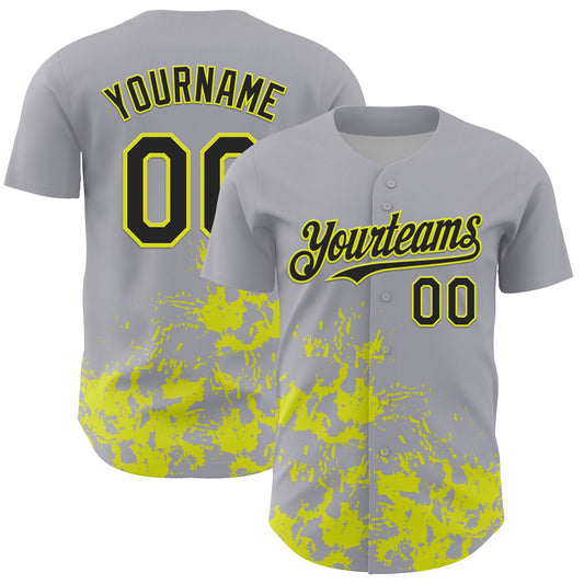 Custom Gray Black-Neon Yellow Splatter Authentic Baseball Jersey - Main View