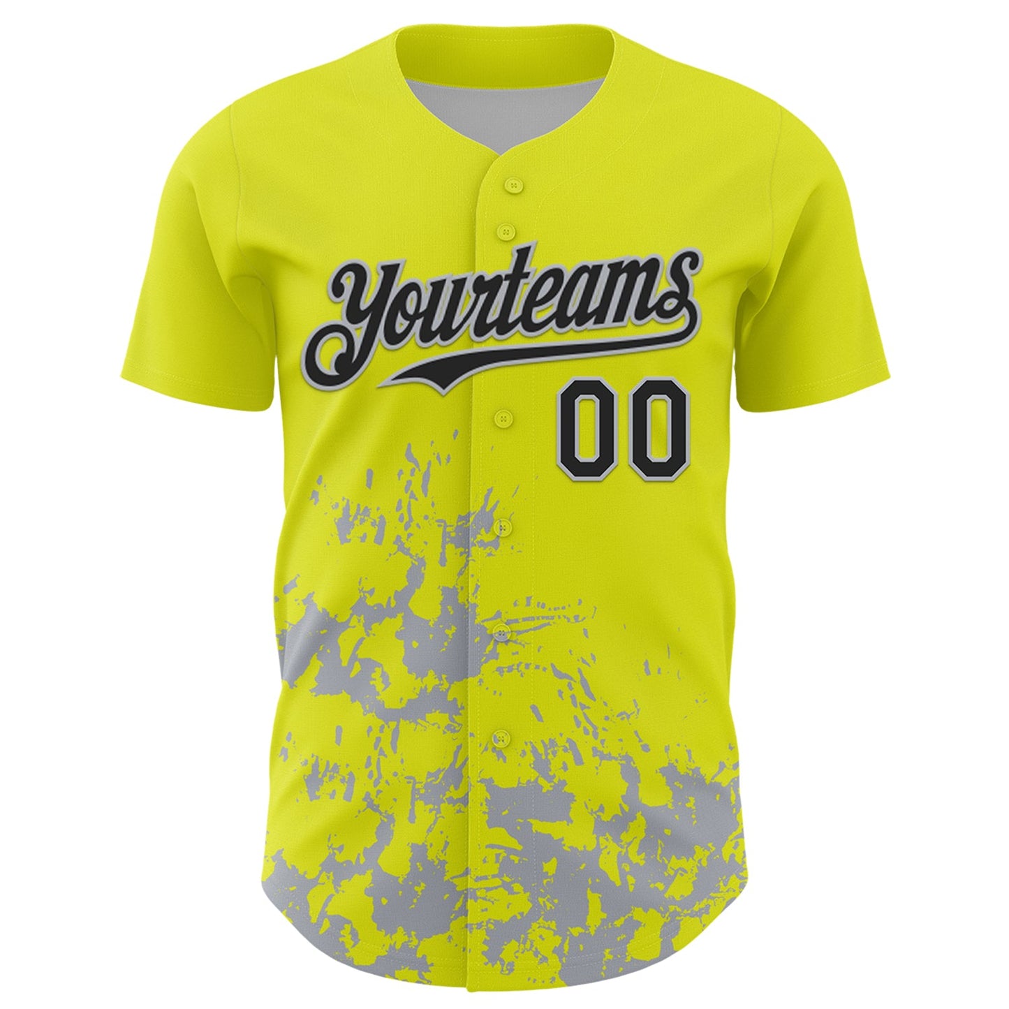 Custom Neon Yellow Black-Gray Splatter Authentic Baseball Jersey view 2