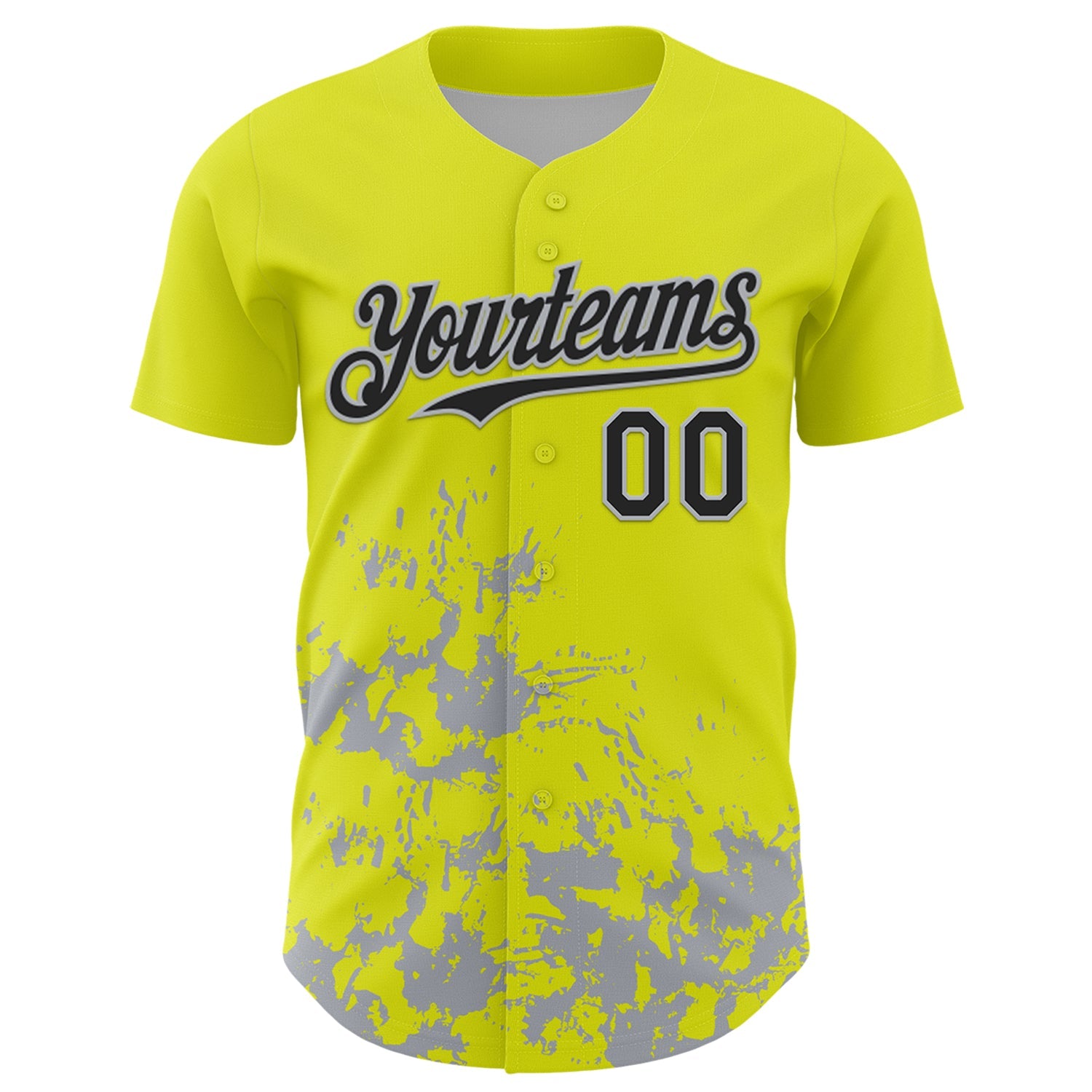 Custom Neon Yellow Black-Gray Splatter Authentic Baseball Jersey view 2